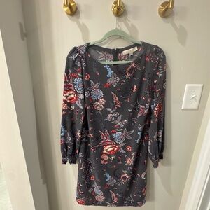 LOFT Floral Dress in Gray and Red